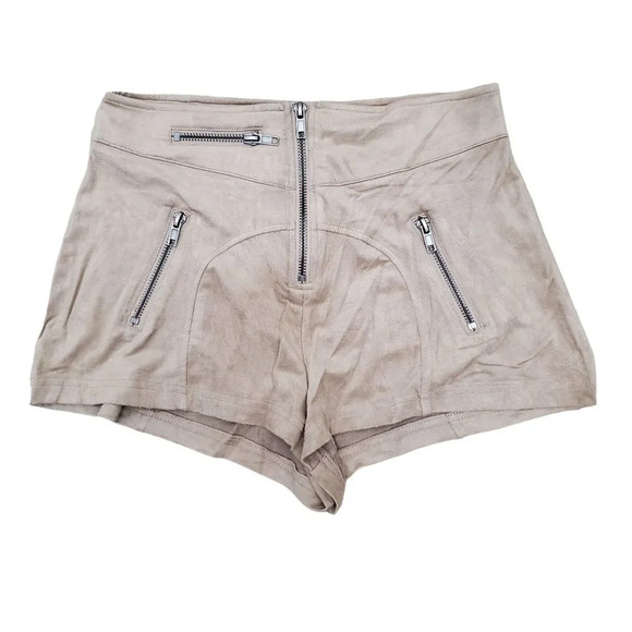 Divided H&M Women's Tan Faux Suede‎ Stretch Zipper Hot Pants Shorts Size US 4 - Picture 1 of 3